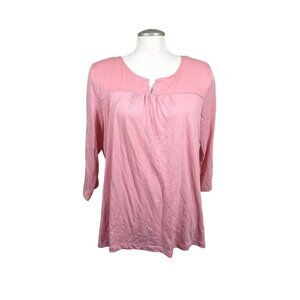 Banana Republic Top Womens XL Pink Cotton Modal Long Sleeve Split V Neck Soft
